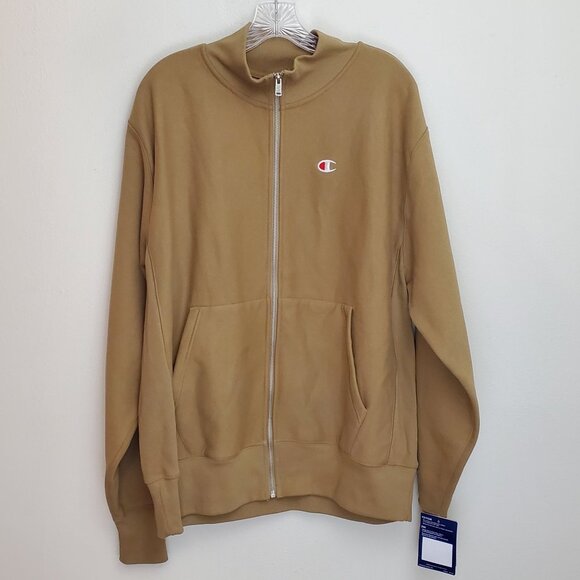 Champion Reverse Weave full zip high collar sweatshirt jacket in Whole Wheat - Picture 1 of 9
